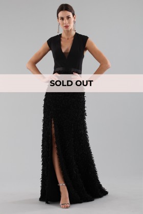 Abito nero con gonna lavorata e scollo posteriore - Halston - Vendita Drexcode - 1