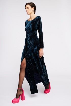 Abito in velluto blu con spacco - Jessica Choay - Vendita Drexcode - 2