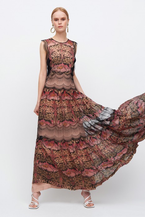 Abito in chiffon di seta e merletto Alberta Ferretti Usato