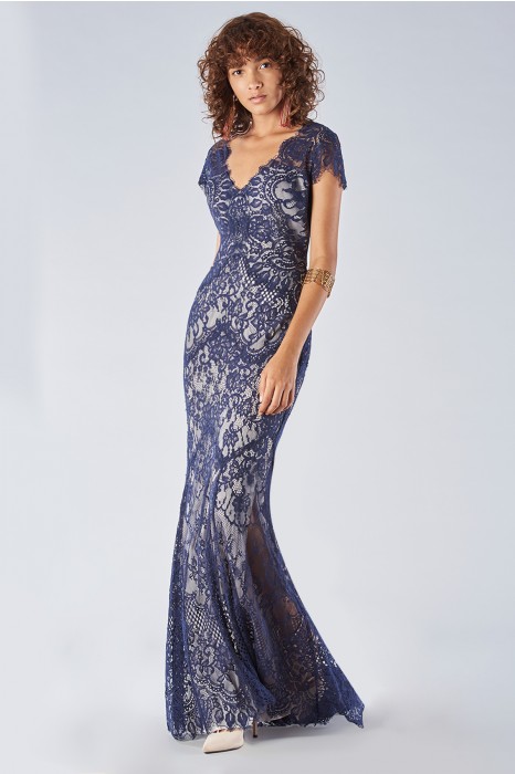 Noleggia online Abito blu in pizzo con manica corta by Catherine Deane Drexcode