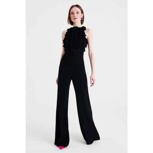 Vendita Abbigliamento Firmato - Jumpsuit nera in crepes con rouches - Kathy Heyndels - Drexcode2