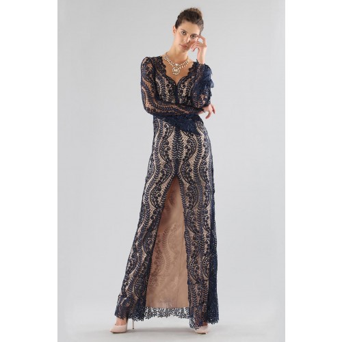 Noleggio Abbigliamento Firmato - Abito blu in pizzo con spacco frontale - Catherine Deane - Drexcode -8