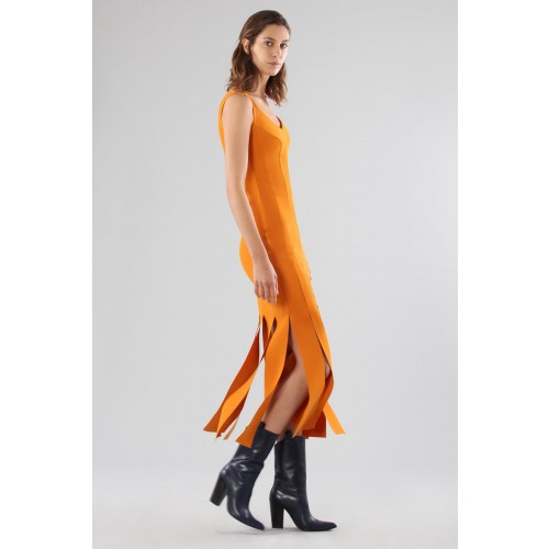 Vendita Abbigliamento Firmato - Abito arancione al ginocchio con frange - Chiara Boni - Drexcode14