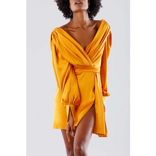 Vendita Abbigliamento Firmato - Abito corto arancio con scollo a V - Rhea Costa - Drexcode6