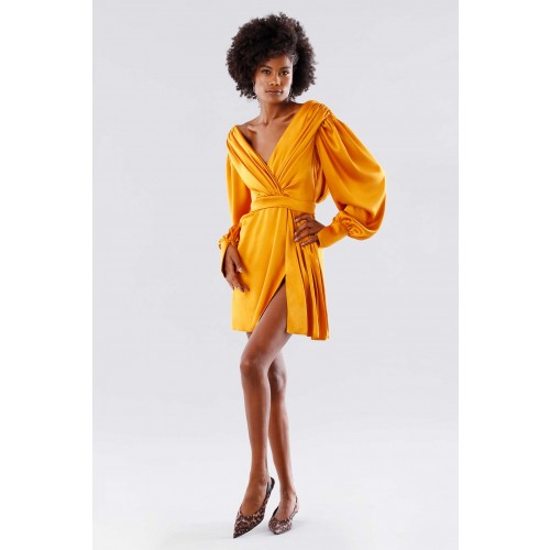Vendita Abbigliamento Firmato - Abito corto arancio con scollo a V - Rhea Costa - Drexcode5