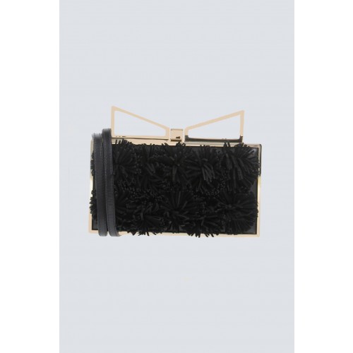 Noleggio Abbigliamento Firmato - Clutch nera con pompon in stoffa - Sara Battaglia - Drexcode -1