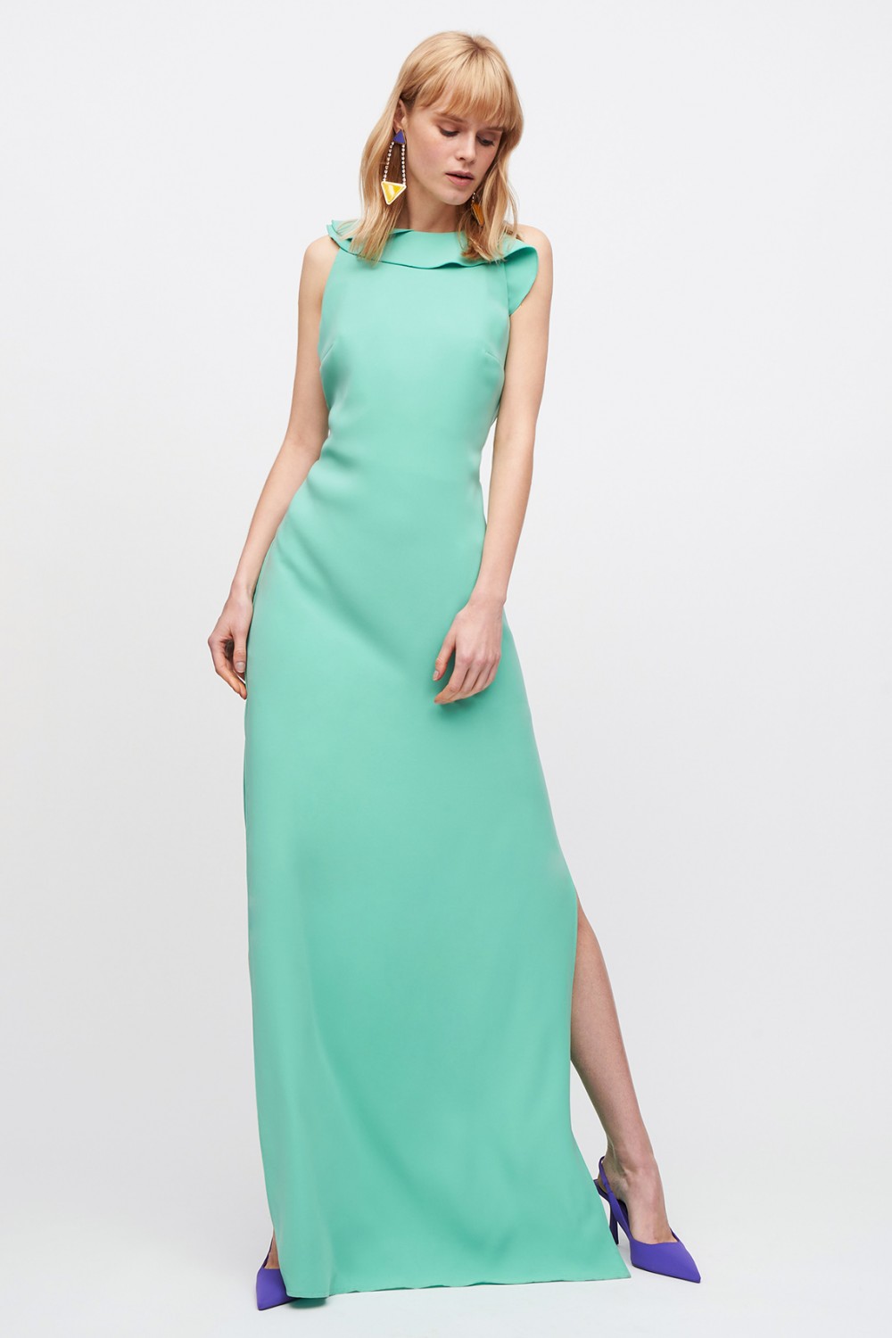 Mint green dress with front ruffles