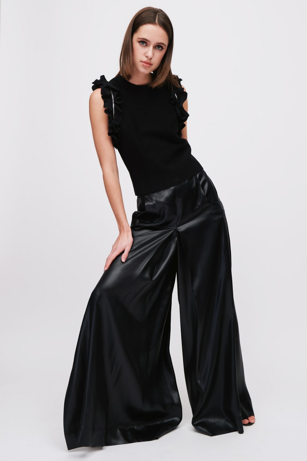  leather palazzo pants and top