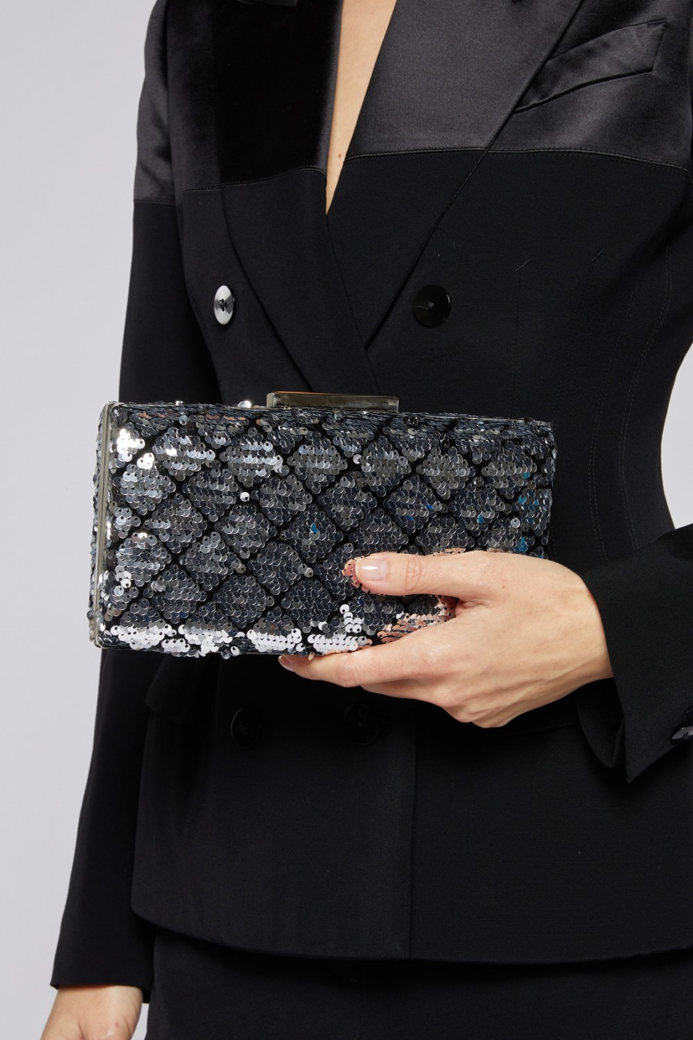 Silver and black clutch
