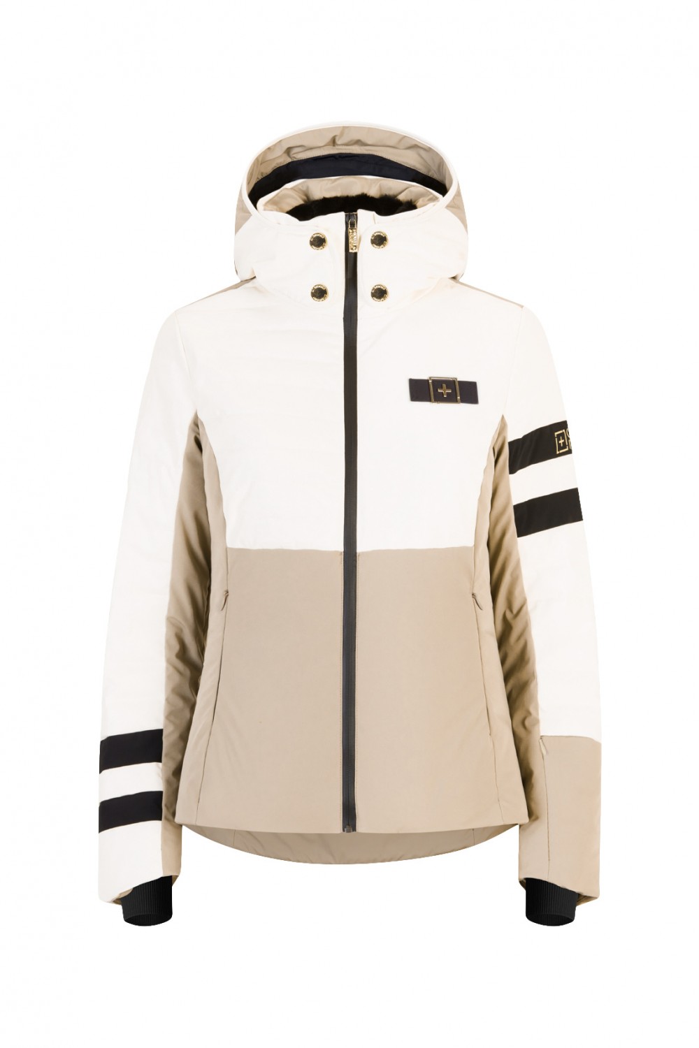Beige and white ski down jacket