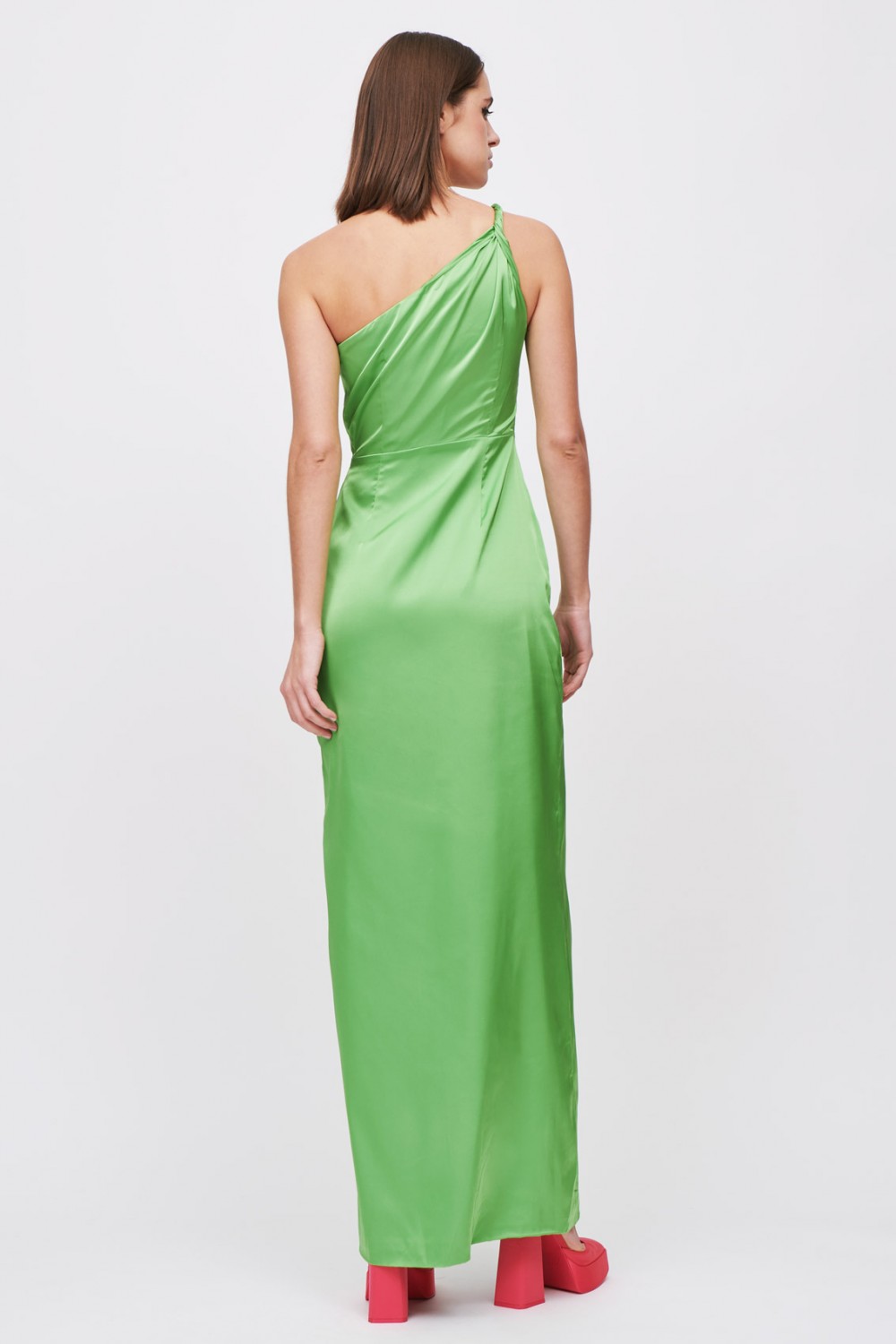 One shoulder green dress