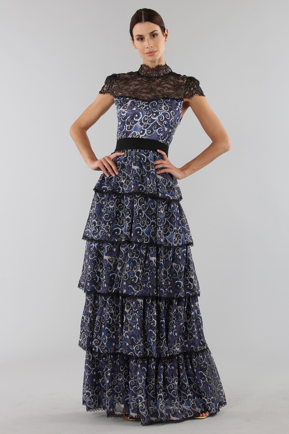 Blue dress with overlapping frills 
