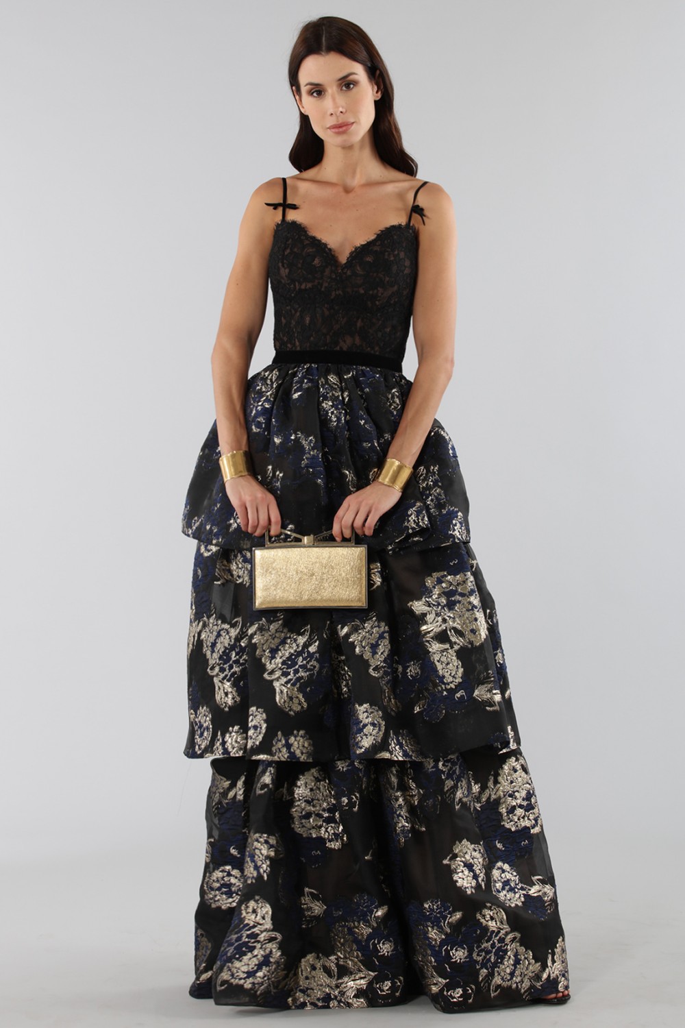 Three-layer brocade dress with lace