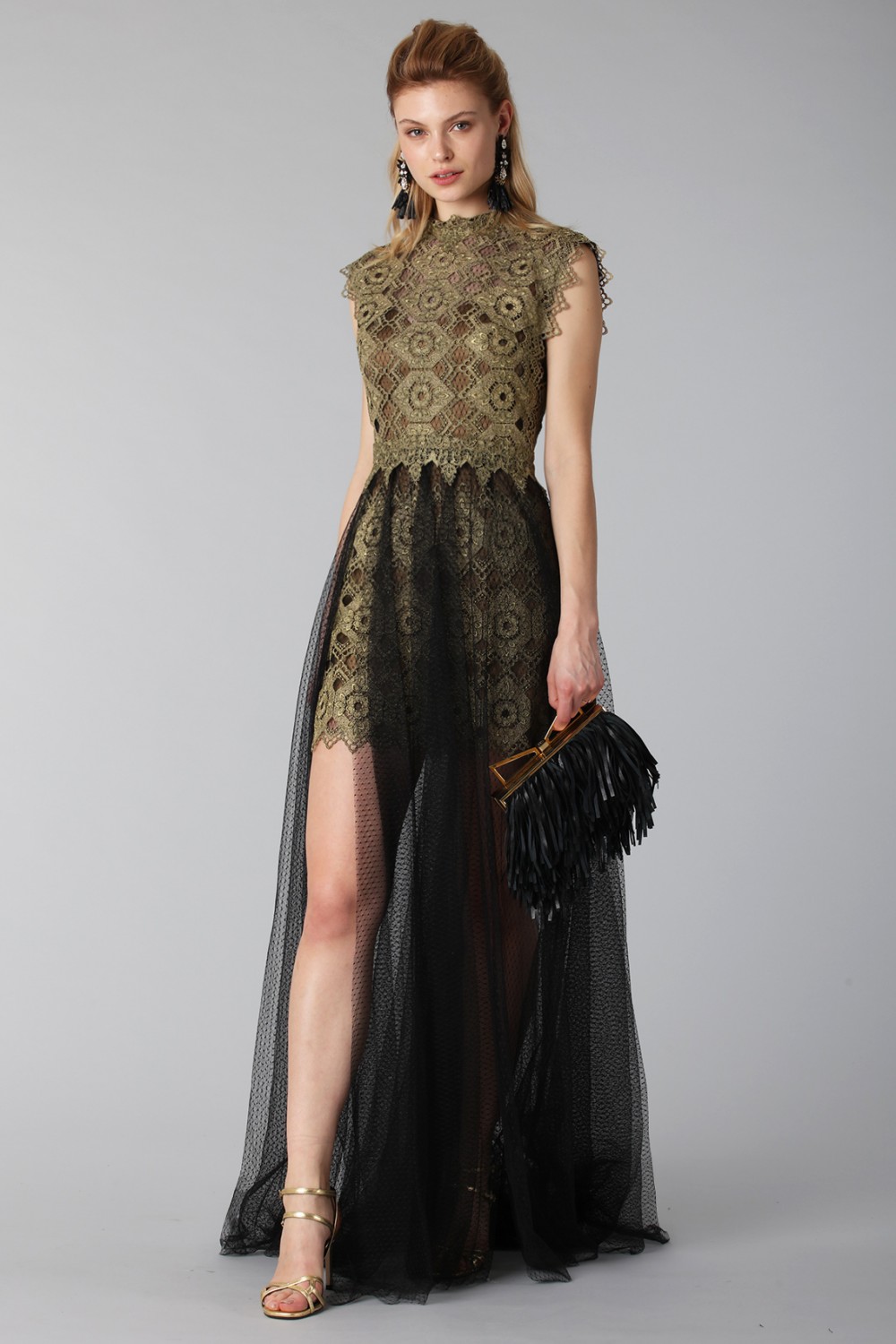 Lace dress with tulle skirt