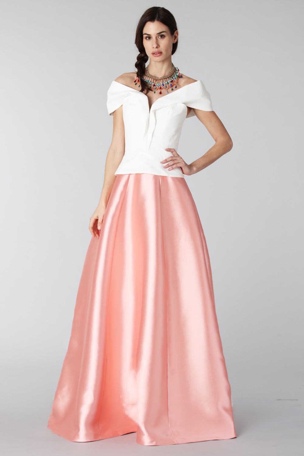 Complete pink skirt and white silk top