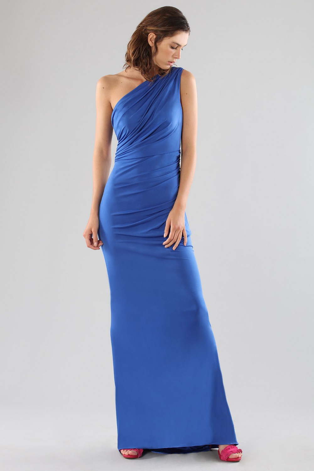 One-shoulder blue dress