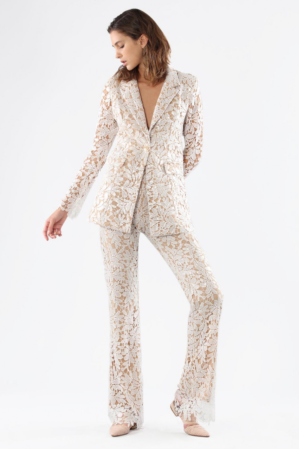 Ivory lace suit with sequins
