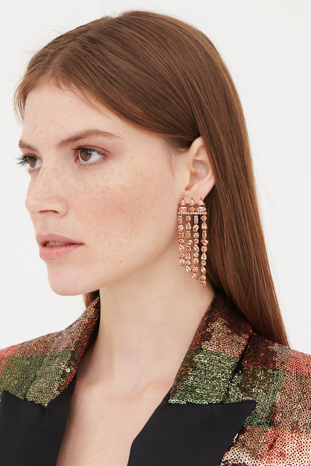 Long silver multi-pendent earrings
