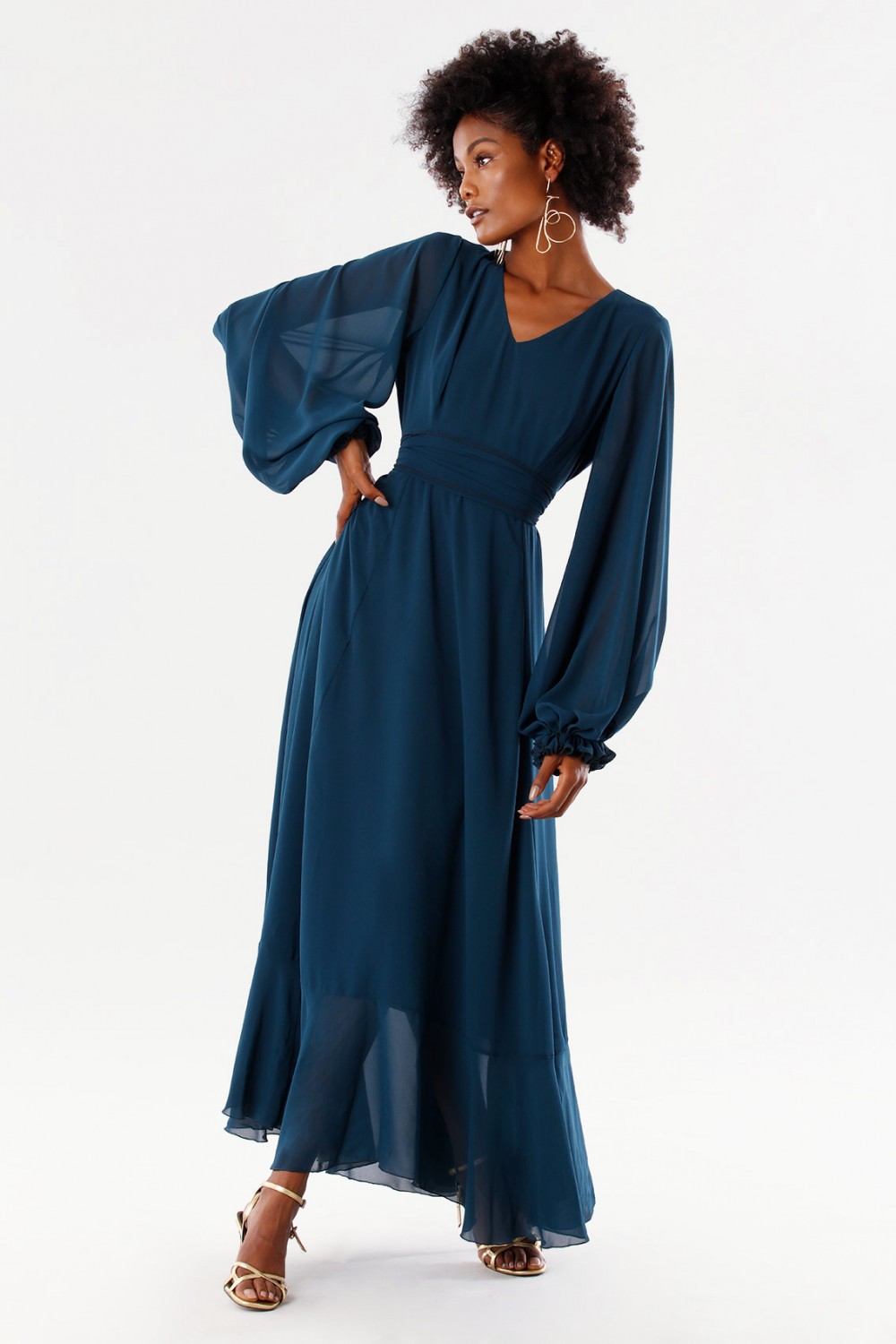 Teal dress in silk georgette