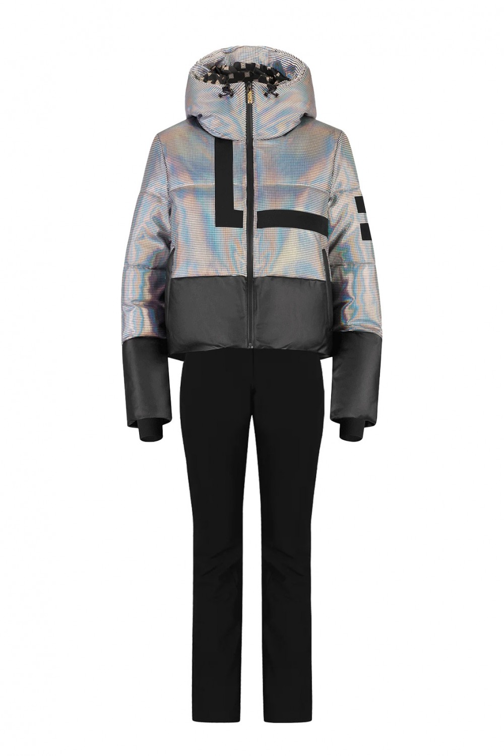 Iridescent ski outfit