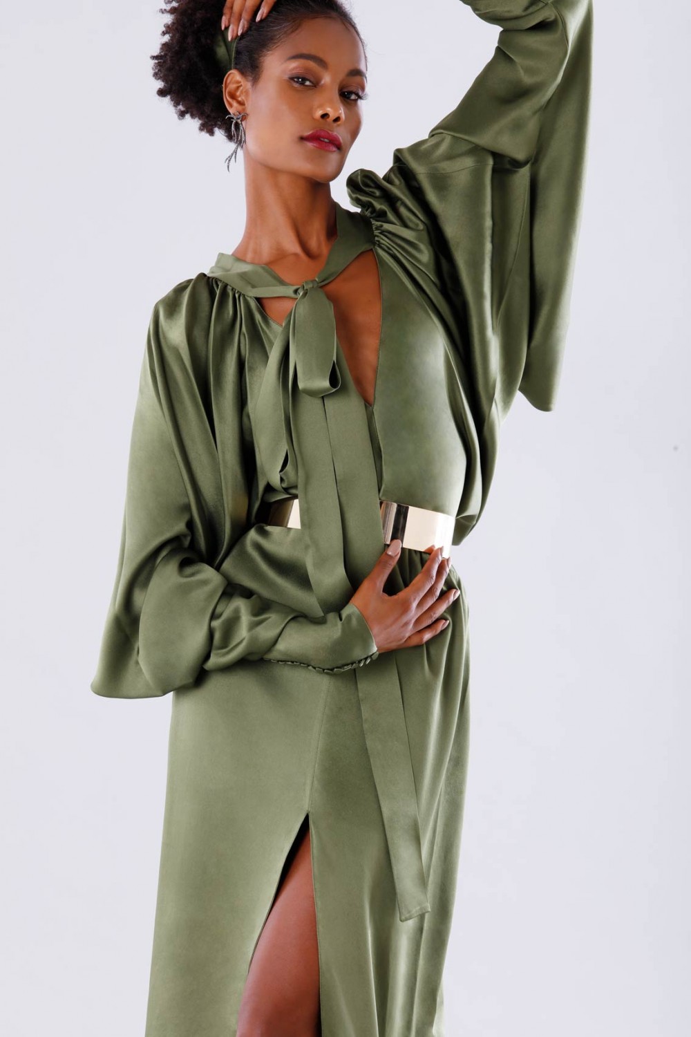 Olive dress with bat sleeves
