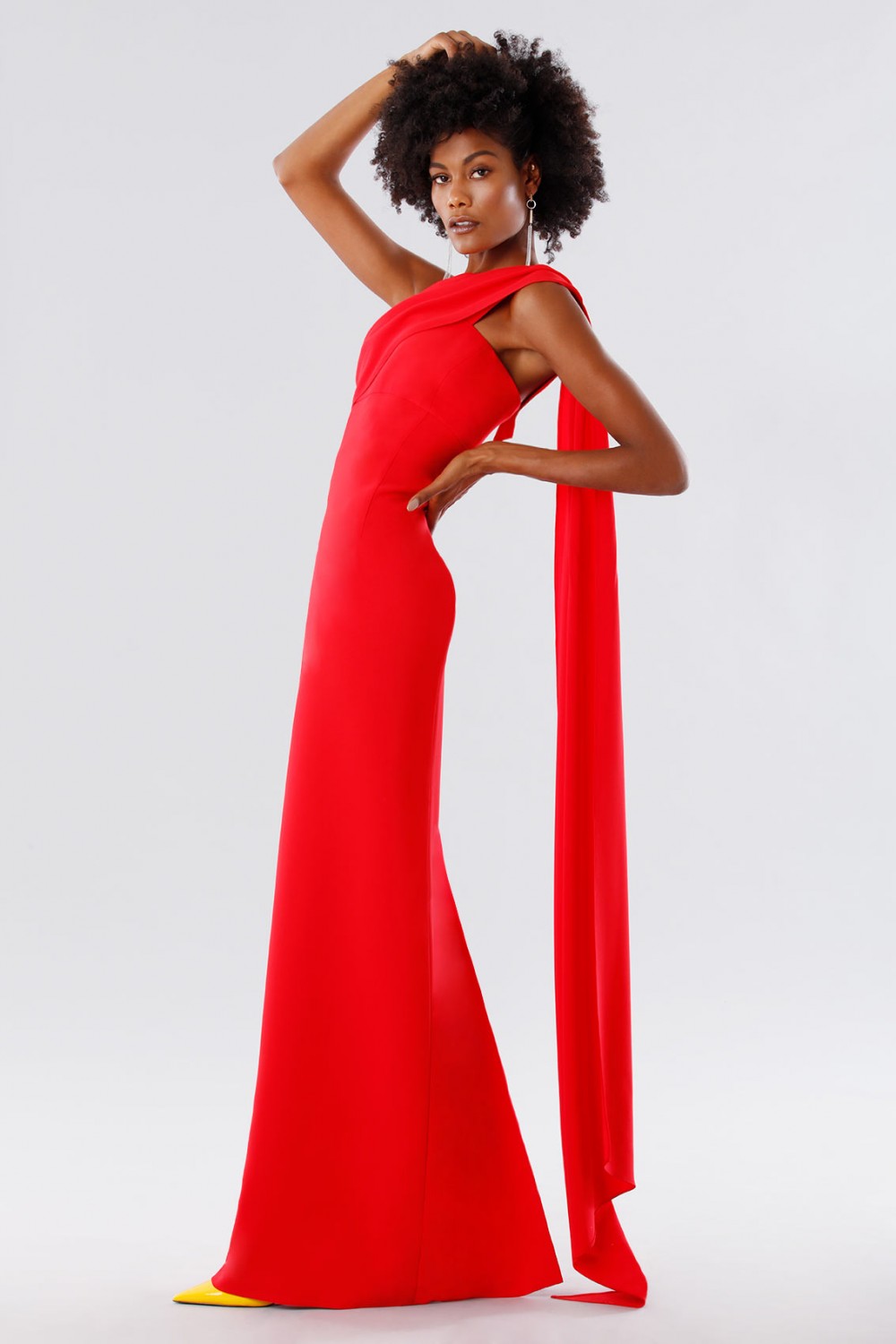 Noleggia online One-shoulder red dress with drapery by Tot-Hom | Drexcode
