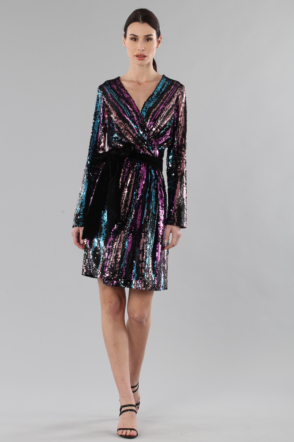 Wrap dress with multicolored sequins