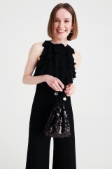 Drexcode - Black crepe jumpsuit with ruffles - Kathy Heyndels - Rent - 3
