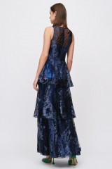 Drexcode - Long flounced dress in blue laminated brocade - Theia - Sale - 4