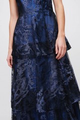 Drexcode - Long flounced dress in blue laminated brocade - Theia - Sale - 2
