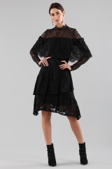 Drexcode - Short black dress with flounces and cape sleeves - Perseverance - Sale - 2