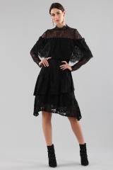 Drexcode - Short black dress with flounces and cape sleeves - Perseverance - Sale - 1