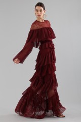Drexcode - Long burgundy dress with ruffles - Perseverance - Sale - 2