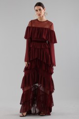 Drexcode - Long burgundy dress with ruffles - Perseverance - Sale - 6