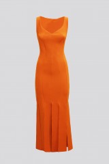 Drexcode - Orange knee-length dress with fringe - Chiara Boni - Sale - 2