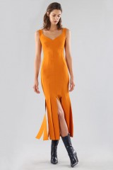 Drexcode - Orange knee-length dress with fringe - Chiara Boni - Sale - 1