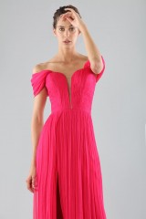 Drexcode - Off-shoulder fuchsia dress with slit  - Cristallini - Sale - 5
