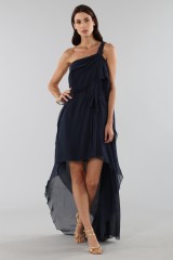 Drexcode - Asymmetric blue silk dress - Alberta Ferretti - Sale - 9