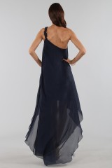 Drexcode - Asymmetric blue silk dress - Alberta Ferretti - Sale - 11