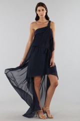 Drexcode - Asymmetric blue silk dress - Alberta Ferretti - Sale - 12