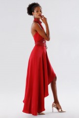 Drexcode - Red asymmetrical dress with transparencies - Kathy Heyndels - Rent - 3