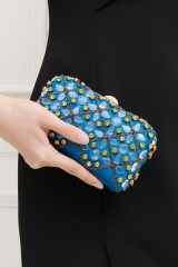 Drexcode - Blue silk clutch with crystals and chains - Rodo - Rent - 2