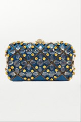 Drexcode - Blue silk clutch with crystals and chains - Rodo - Rent - 3