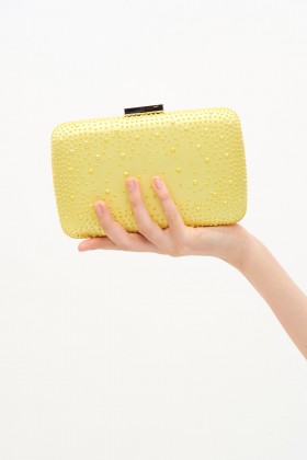 Yellow clutch in satin and rhinestones - Anna Cecere - Sale Drexcode - 1
