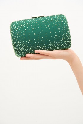 Green clutch in satin and rhinestones - Anna Cecere - Sale Drexcode - 1
