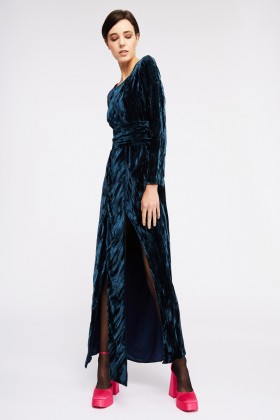 Blue velvet dress with slit - Jessica Choay - Sale Drexcode - 1