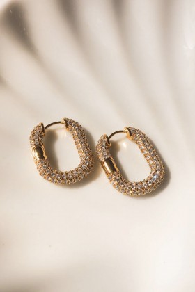 Golden oval earrings with zircons - Luv Aj - Sale Drexcode - 2