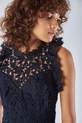 Blue lace dress with transparencies - Halston - Sale Drexcode - 1
