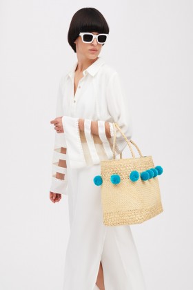 Straw bag with blue pompoms - Apaya - Sale Drexcode - 1