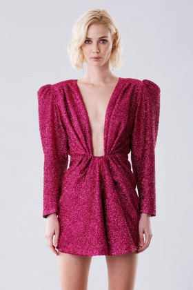 Fuchsia glitter dress with shoulder pads - Daniele Carlotta - Rent Drexcode - 1